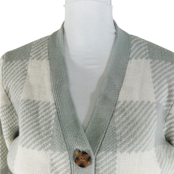 NWT! OLIVE & OAK! ASH GRAY & CREAM PLAID BUTTON FRONT BELTED SWEATER DRESS! SZ L - Picture 5 of 13